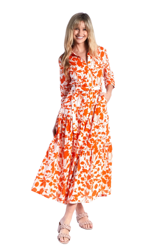 Zoe Shirt Dress - Orange Floral