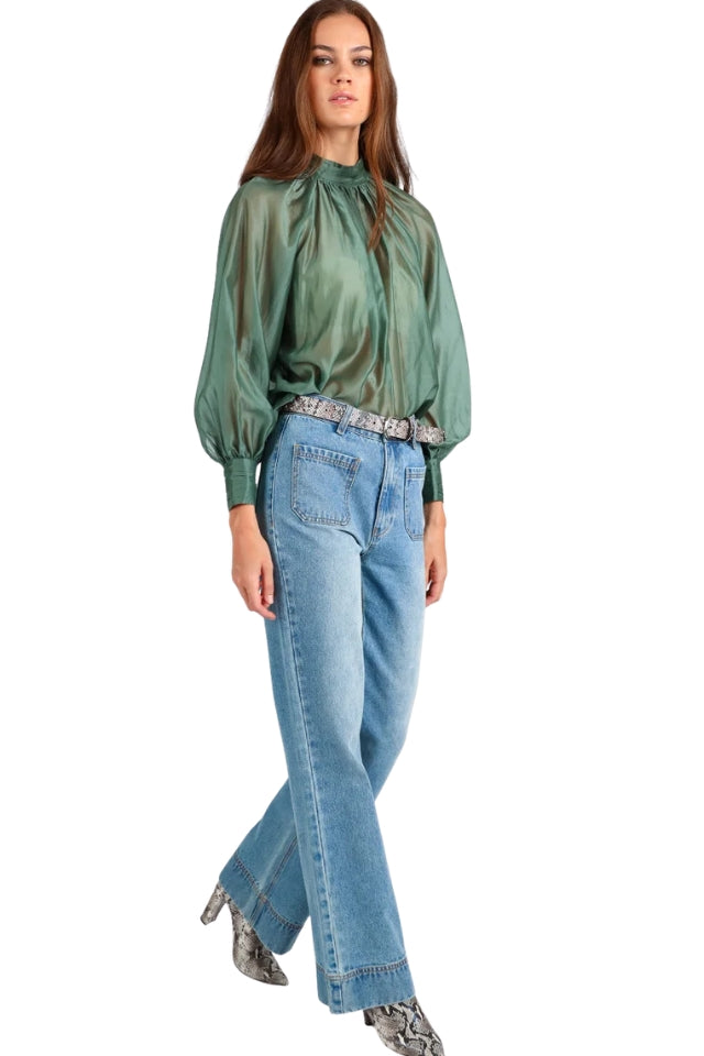 High Neck Detail Top - Sage