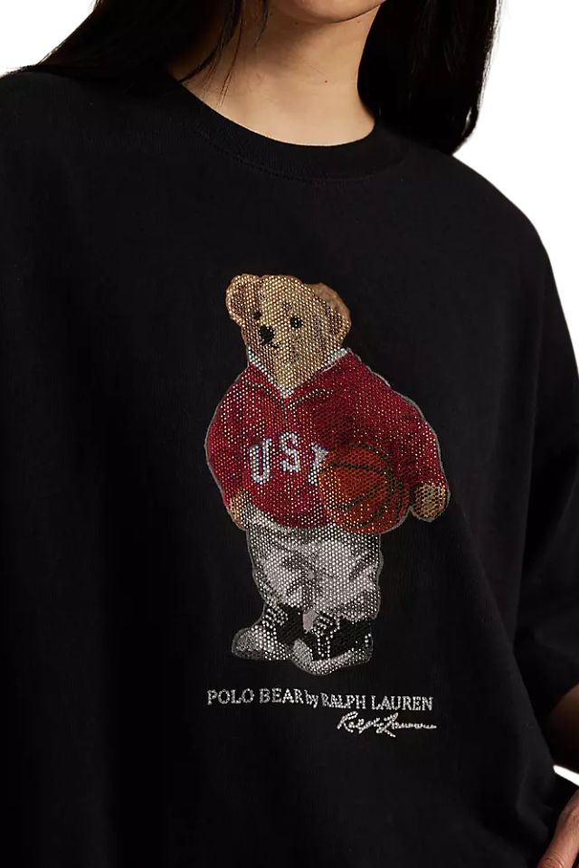 Rhinestone Polo Bear Cotton Jersey Tee - Black