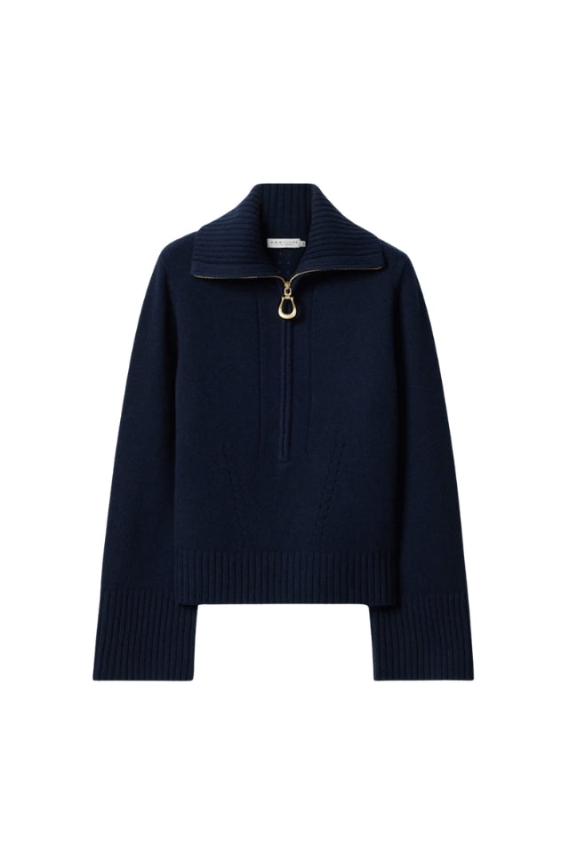 Casuarina Lambswool Zip Knit - Navy