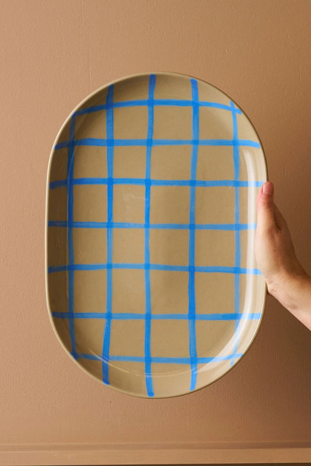 Oval Tray - Coastal Junction Stone W/Blue Handbrush