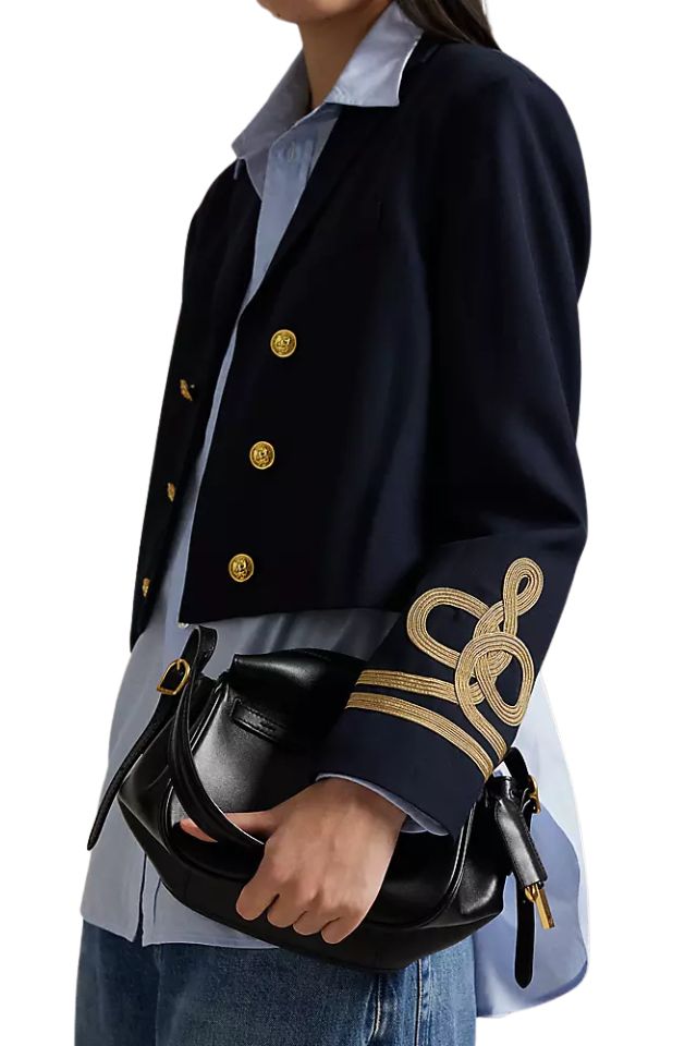 Double-Breasted Cropped Wool Jacket - Navy