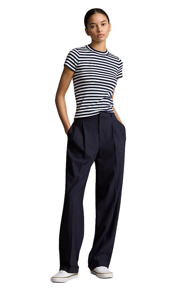 Striped Ribbed Cotton Crewneck Tee - Navy/White