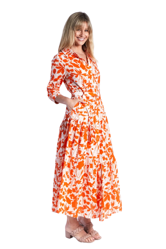 Zoe Shirt Dress - Orange Floral