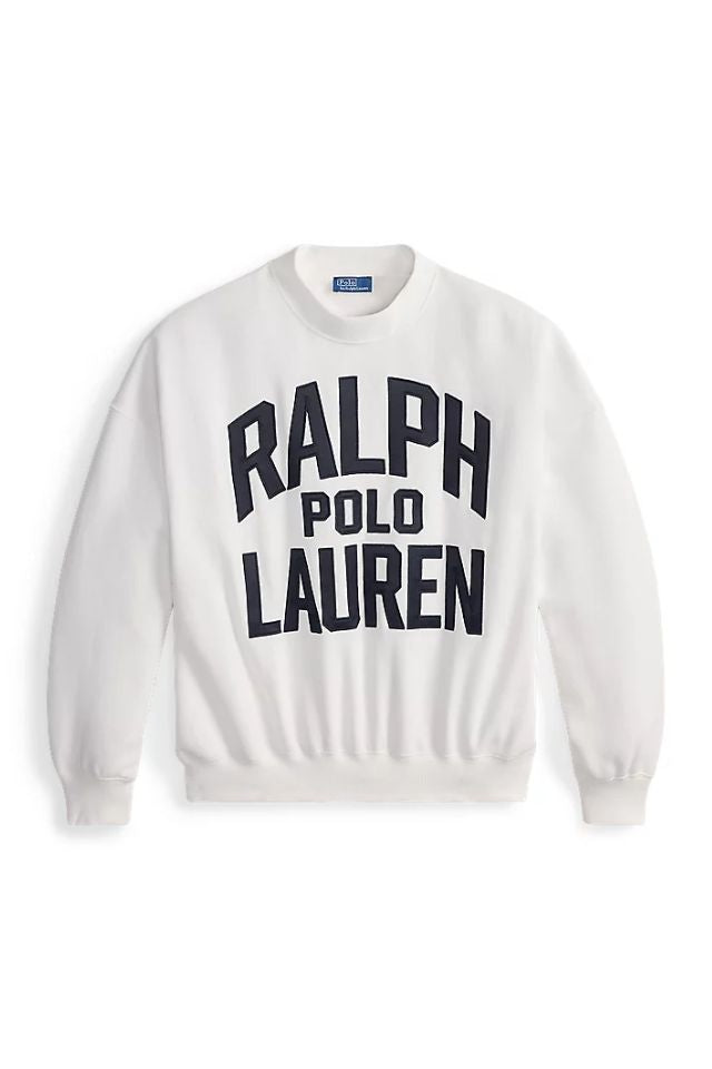Satin Logo Fleece Crewneck - White