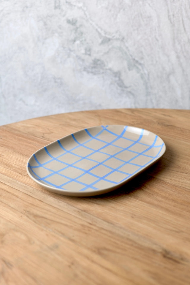 Oval Tray - Coastal Junction Stone W/Blue Handbrush