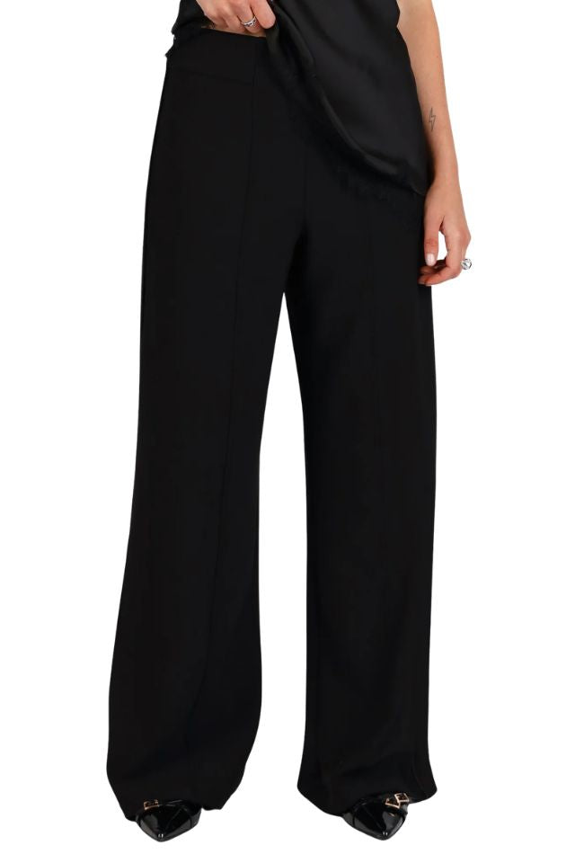 Wide Leg Knit Tux Pant - Black