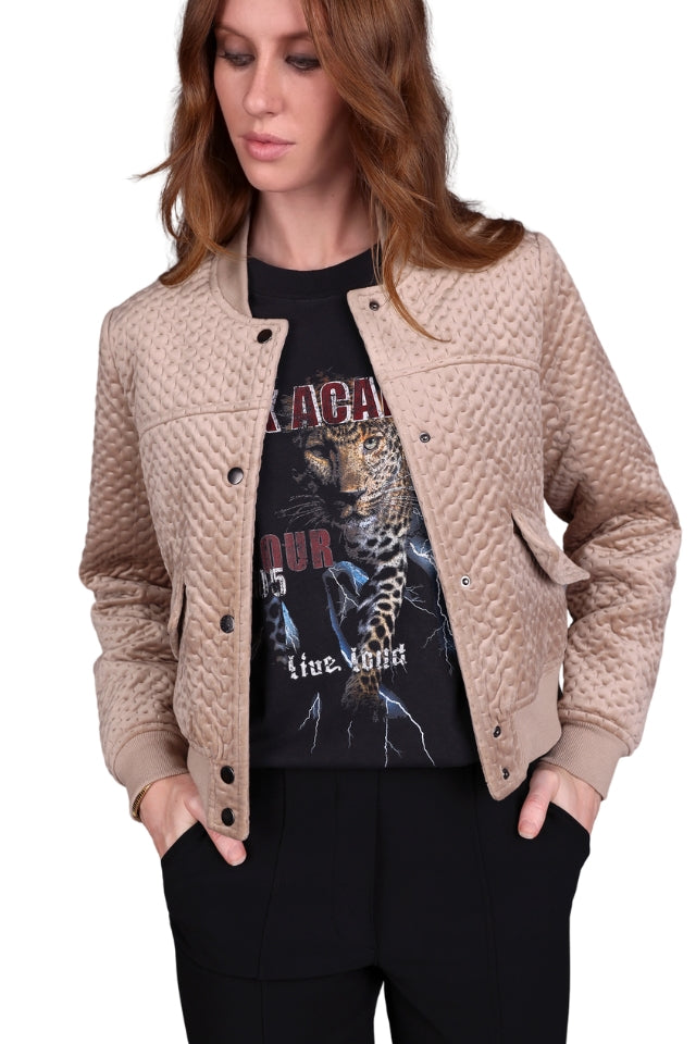 Crop Velvet Bomber - Taupe