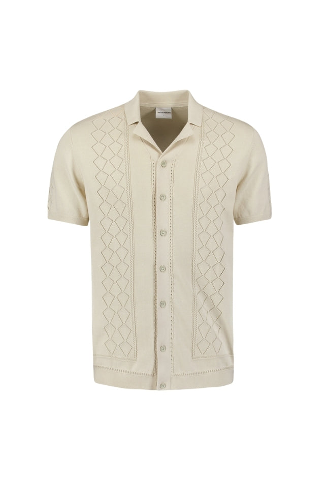 Pullover Short Sleeve Full Button Polo Solid Jacquard - Cement