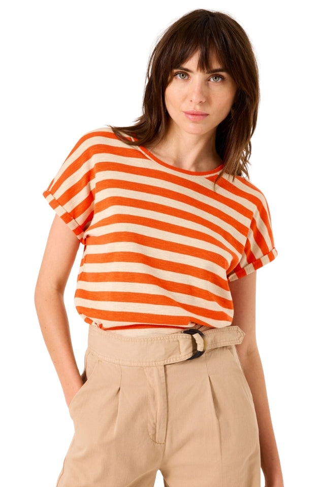 Wide Striped Tee - Tangerine Red