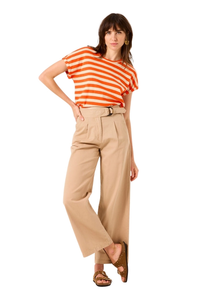 Wide Striped Tee - Tangerine Red