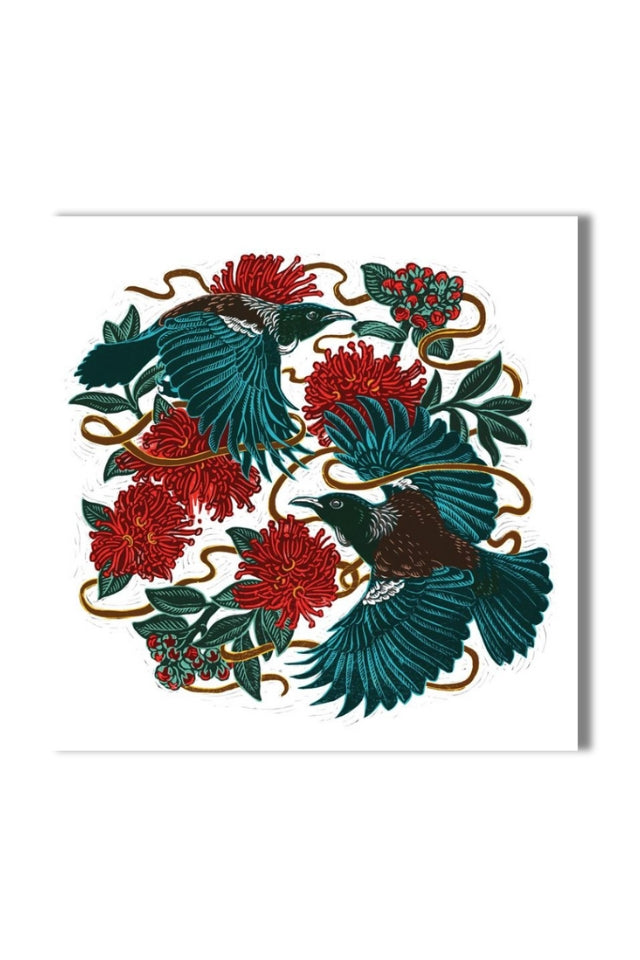 Lino Cut Tuis And Pohutukawa