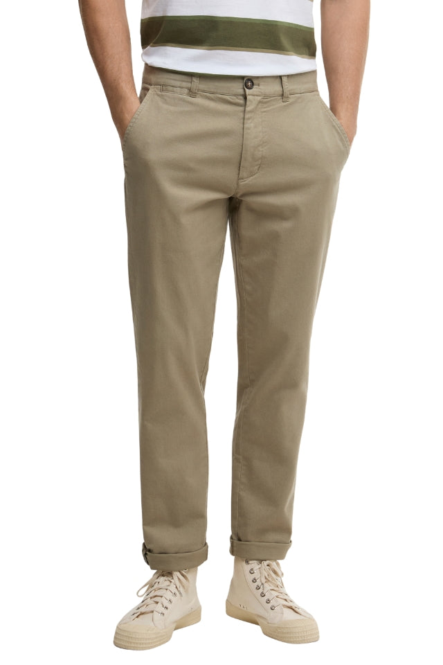 Washed Stretch Twill Tailored Trouser - Grey Olive