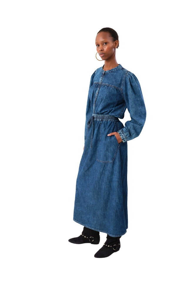 AliyaLL Maxi Dress Long Sleeve - Washed Denim
