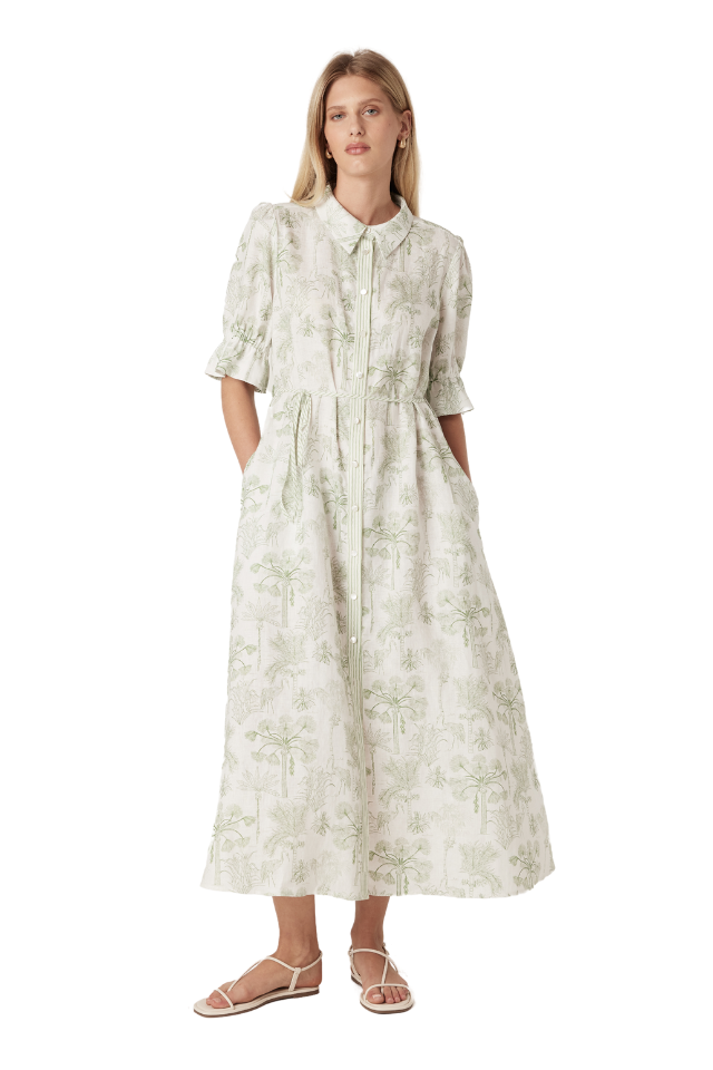 Avondale Linen Dress - Palm Print