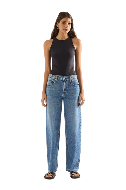 Avril Low Slouchy Wide Leg Jean - Moment Mid Blue