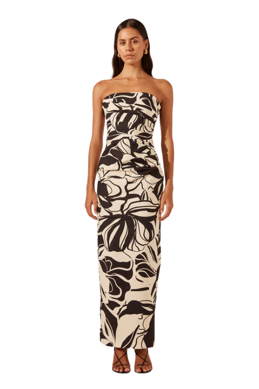 Azize Strapless Draped Maxi Dress - Cream, Black