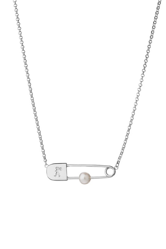 Runaway Safety Pin Necklace w Pearl