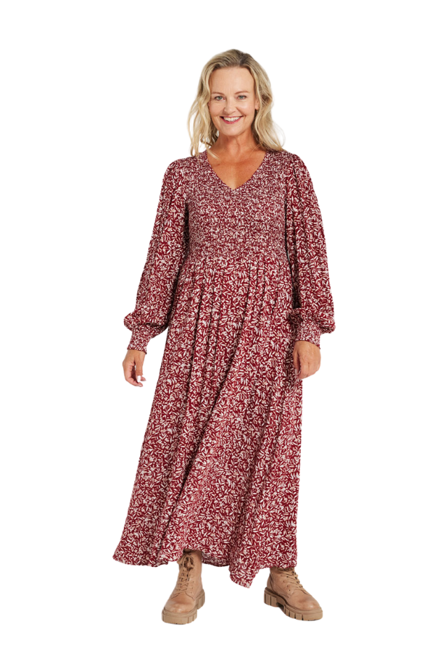 V-Neck Shirred Bodice Dress