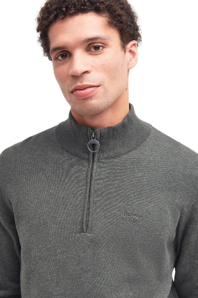 Cotton Half Zip Knitted Jumper - Olive Marl
