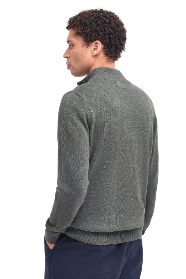 Cotton Half Zip Knitted Jumper - Olive Marl