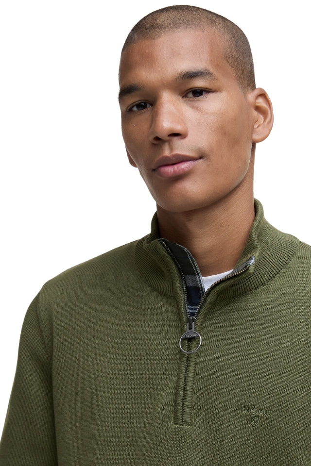 Cotton Half Zip Knitted Jumper - Winter Moss
