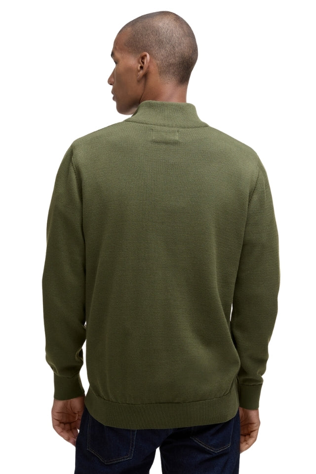 Cotton Half Zip Knitted Jumper - Winter Moss