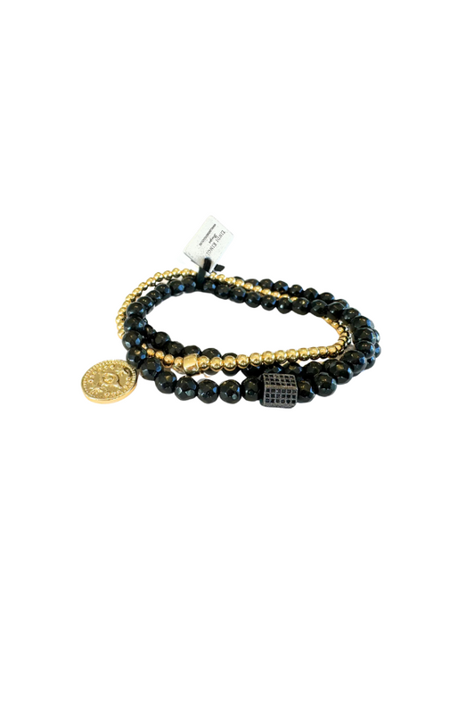 Beaded Bracelet Set - Luxe Black and Gold