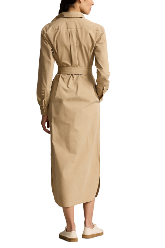 Belted Cotton Midi Shirtdress - RL Khaki