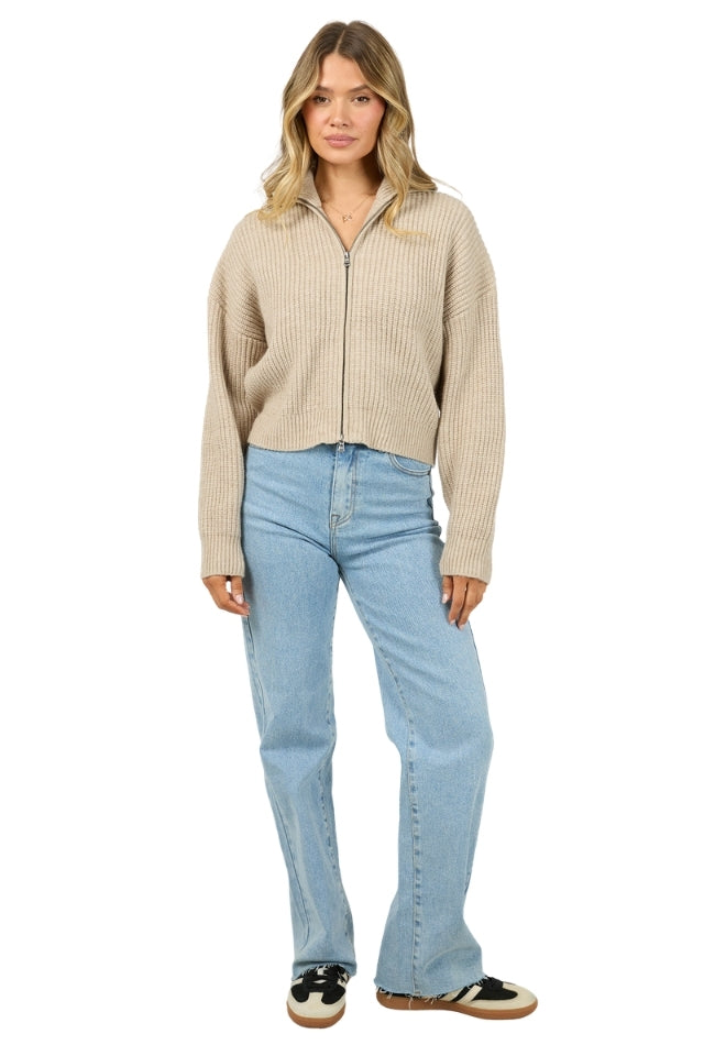 Bridie Knit Zip Thru - Oat