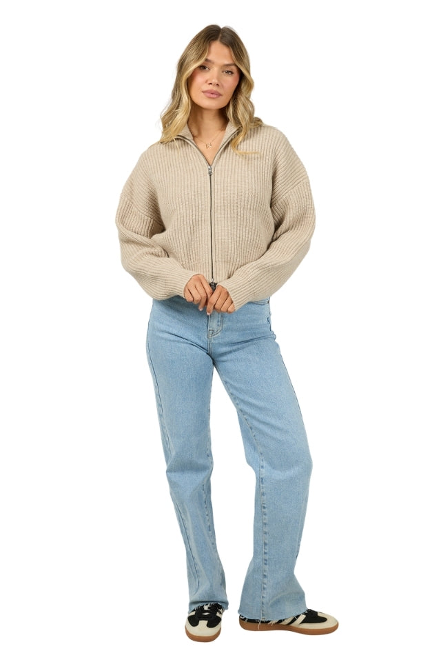 Bridie Knit Zip Thru - Oat