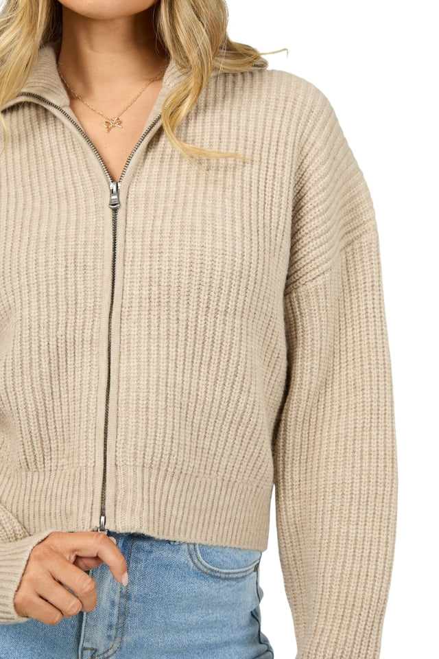 Bridie Knit Zip Thru - Oat