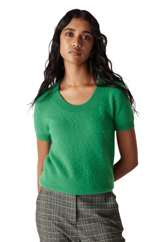 Brushed Pure Cashmere Tee - Jade Green