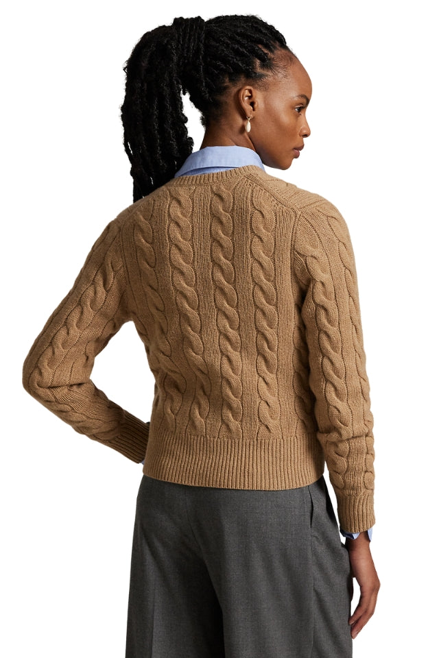 Cable-Knit Wool-Cashmere Cardigan - Medium Beige