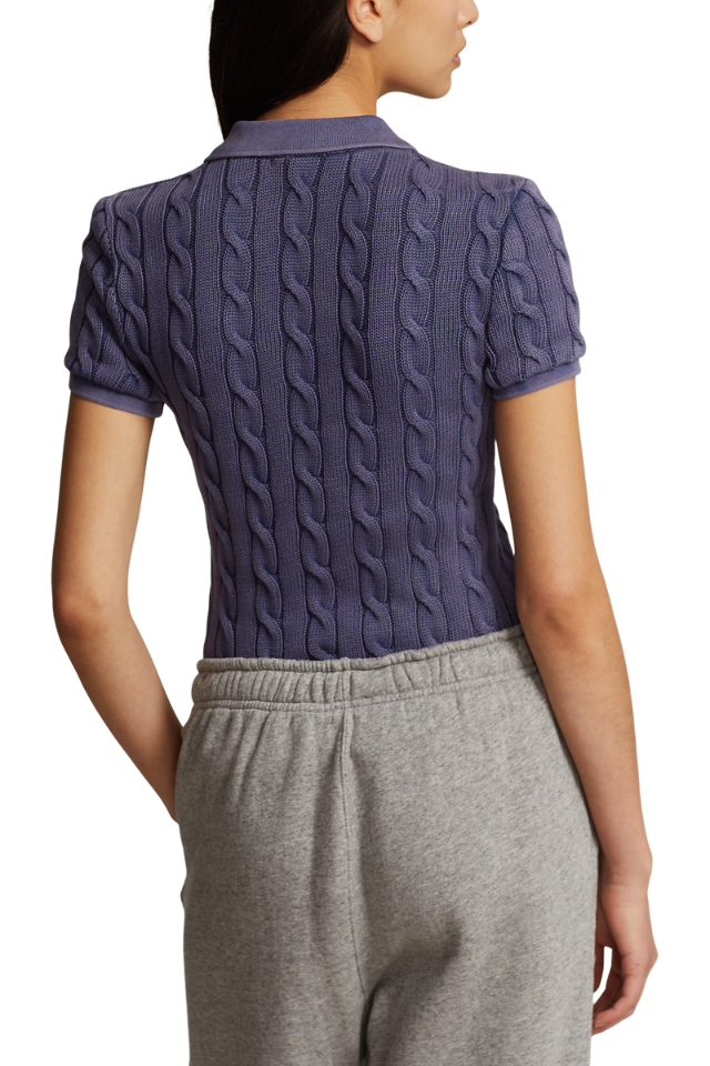Cable Knit Polo Shirt - Newport Navy