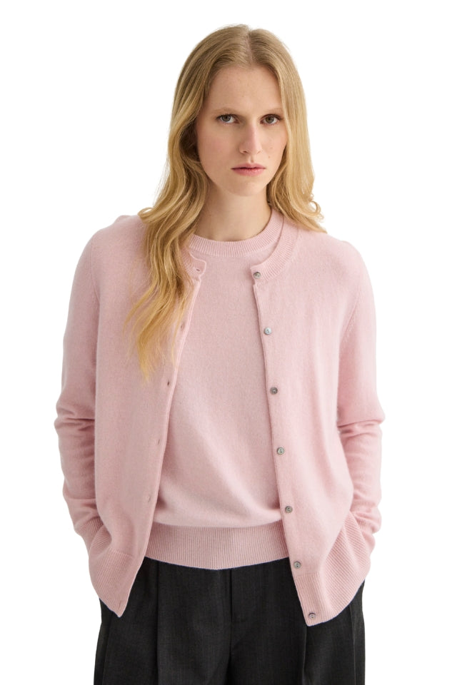 Cashmere Crewneck Cardigan - Blush