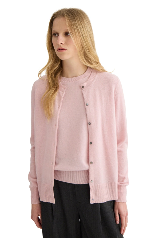 Cashmere Crewneck Cardigan - Blush