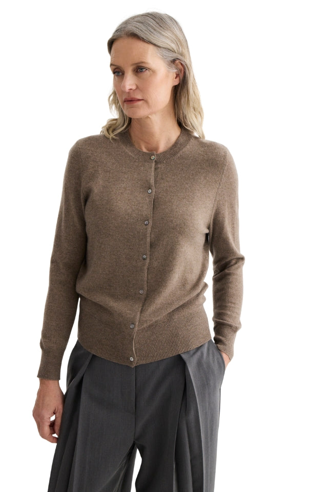 Cashmere Crewneck Cardigan - Cocoa Marle