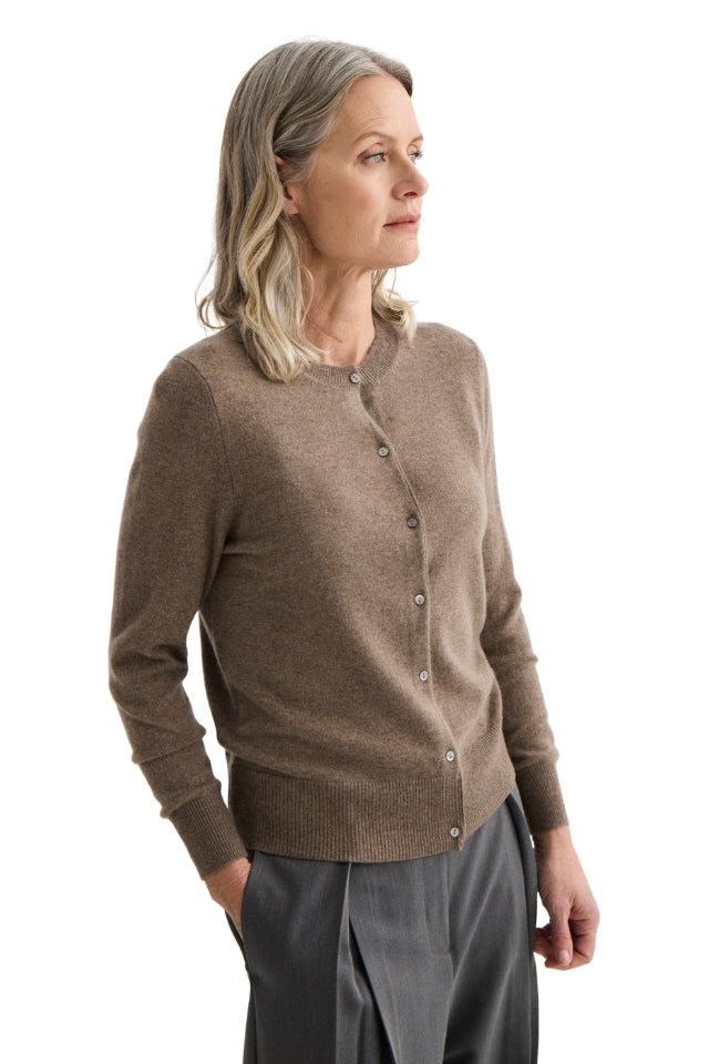 Cashmere Crewneck Cardigan - Cocoa Marle
