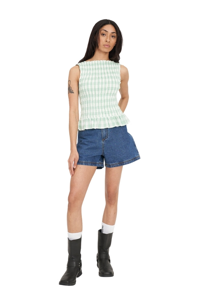 Celine Gigi Shirred Top - Matcha/Chalk