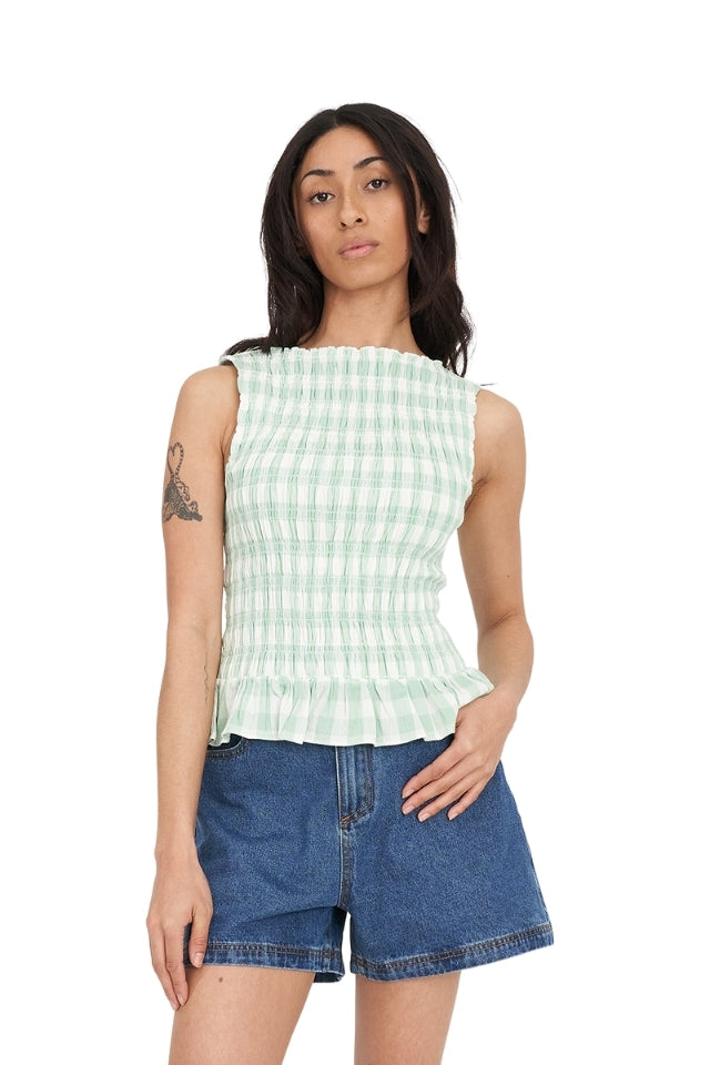 Celine Gigi Shirred Top - Matcha/Chalk