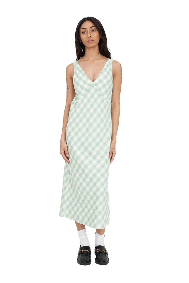 Celine Tie Midi Dress - Matcha/Chalk