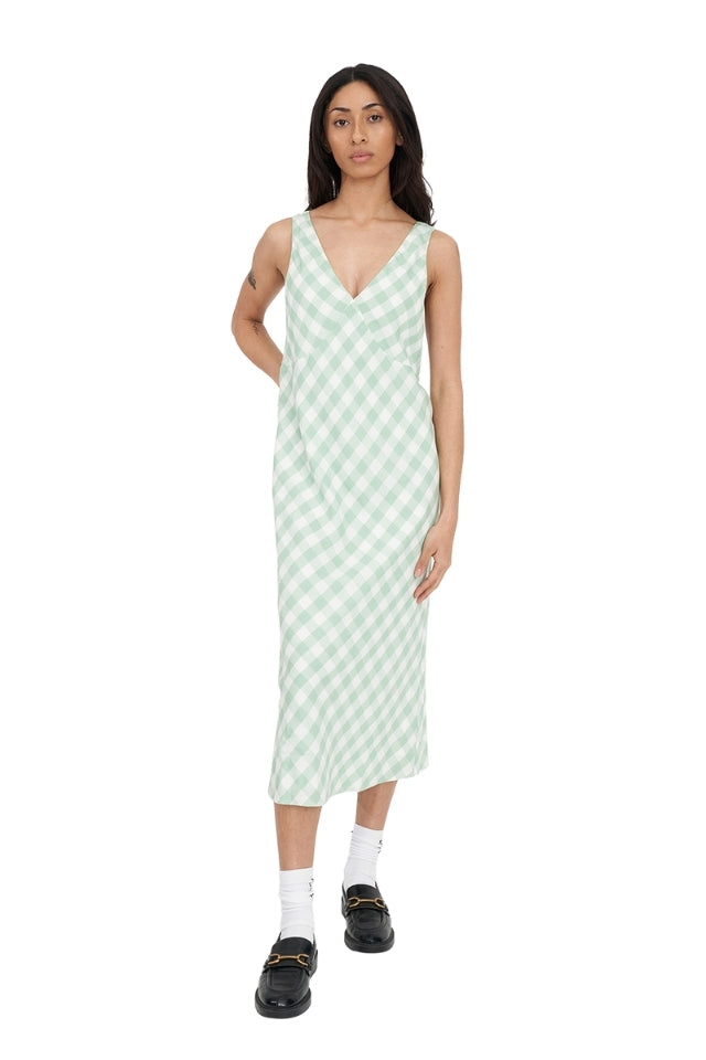 Celine Tie Midi Dress - Matcha/Chalk