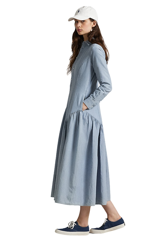 Chambray Shirt Dress - Blue
