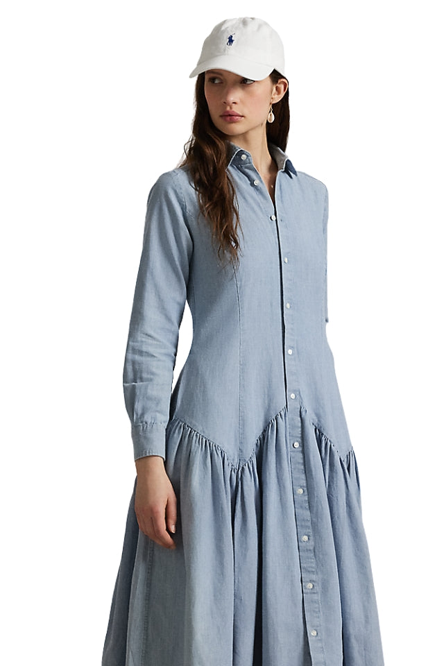Chambray Shirt Dress - Blue