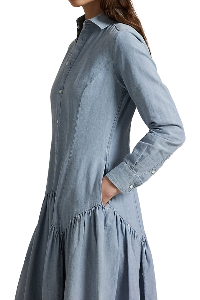 Chambray Shirt Dress - Blue