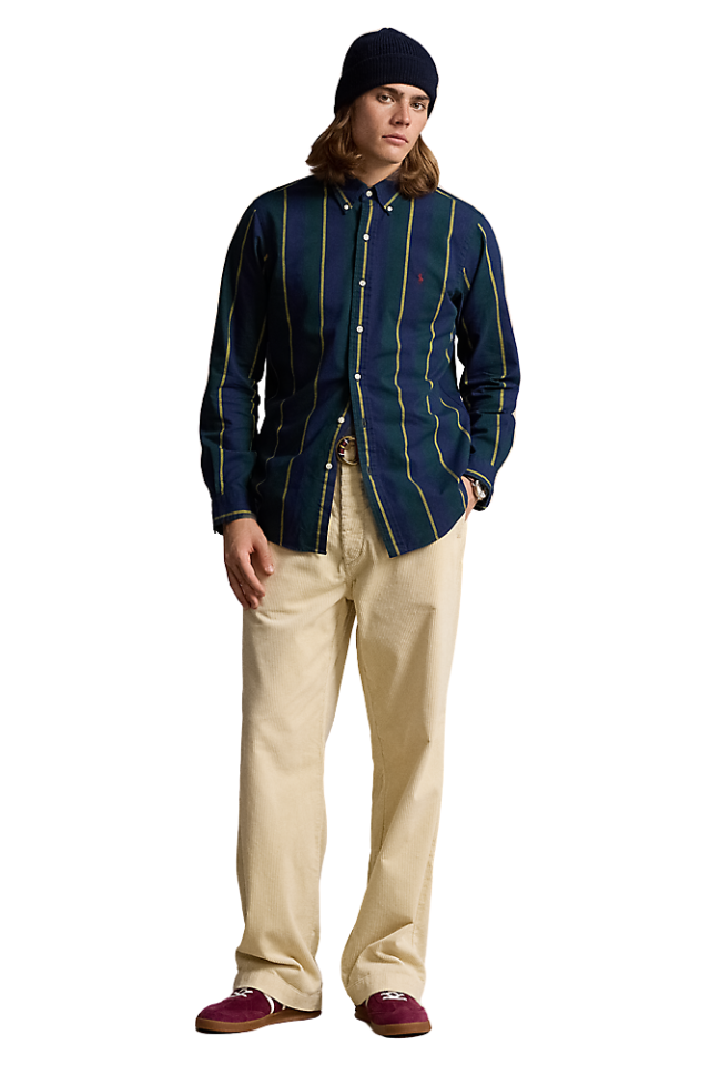 Classic Fit Striped Oxford Shirt -Navy/Green