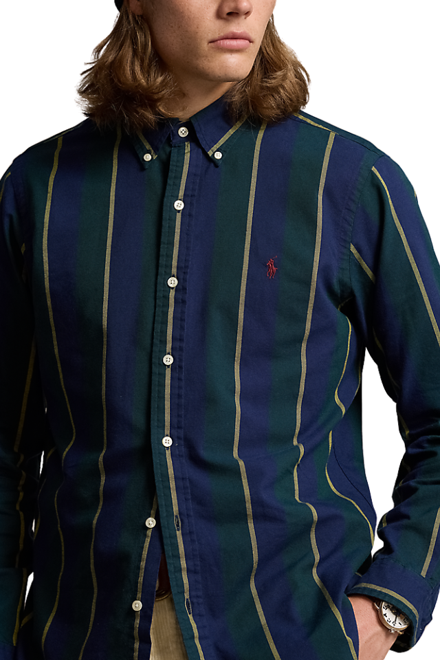 Classic Fit Striped Oxford Shirt -Navy/Green