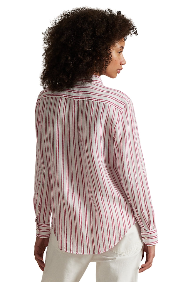 Classic Fit Striped Linen Shirt - White/Red