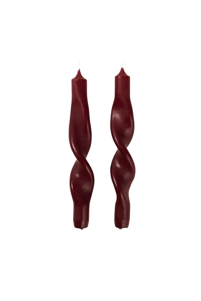 Twist Candle Giftboxed - Set of 2, Burgundy